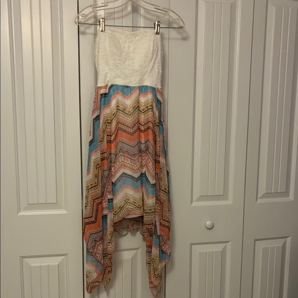 No Boundaries Asymmetrical Dress - White, Orange, Blue